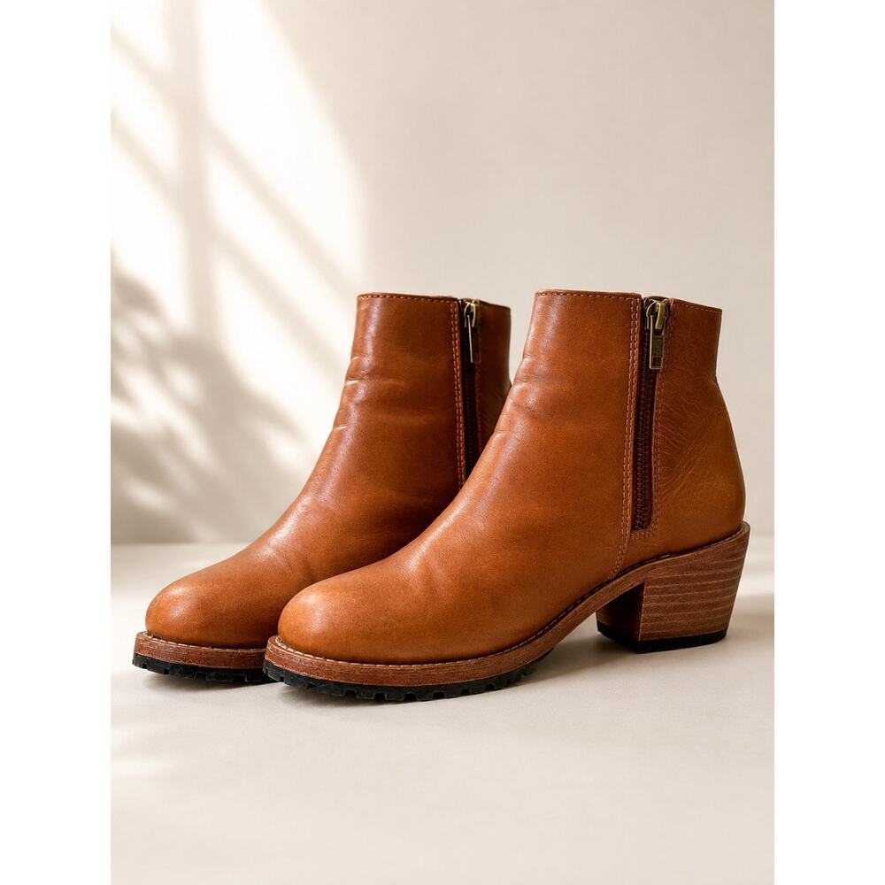 Patina Leather Ankle Boots Sz 7 Brown Block Heel Side Zip Comfort Booties - Picture 2 of 15